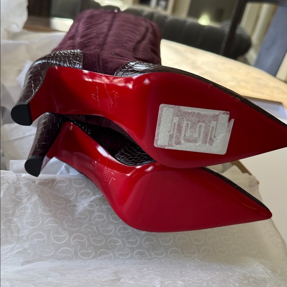 Christian Louboutin Santia botta 85mm Amara burgundy suede cowboy boot sz 37 - Picture 7 of 10